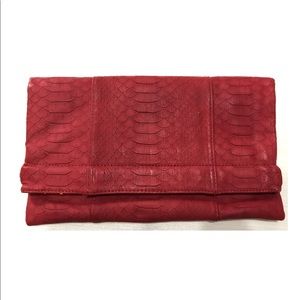 Fold Over Python Snakeskin Leather Clutch Bag